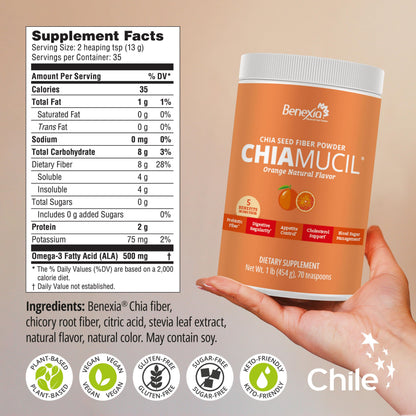BENEXIA Chiamucil Prebiotic Chia & Inulin Fiber Powder, Orange, 35 Serv