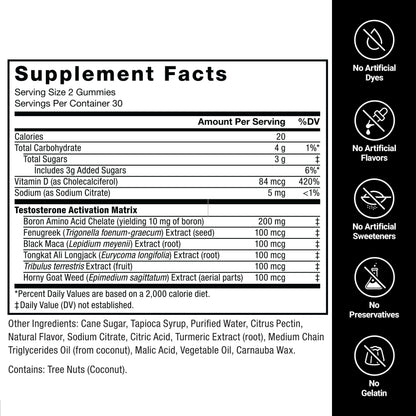 Testosterone Booster Gummies for Men - Energy, Strength, Stamina & Libido Support with Tongkat Ali, Tribulus & Maca