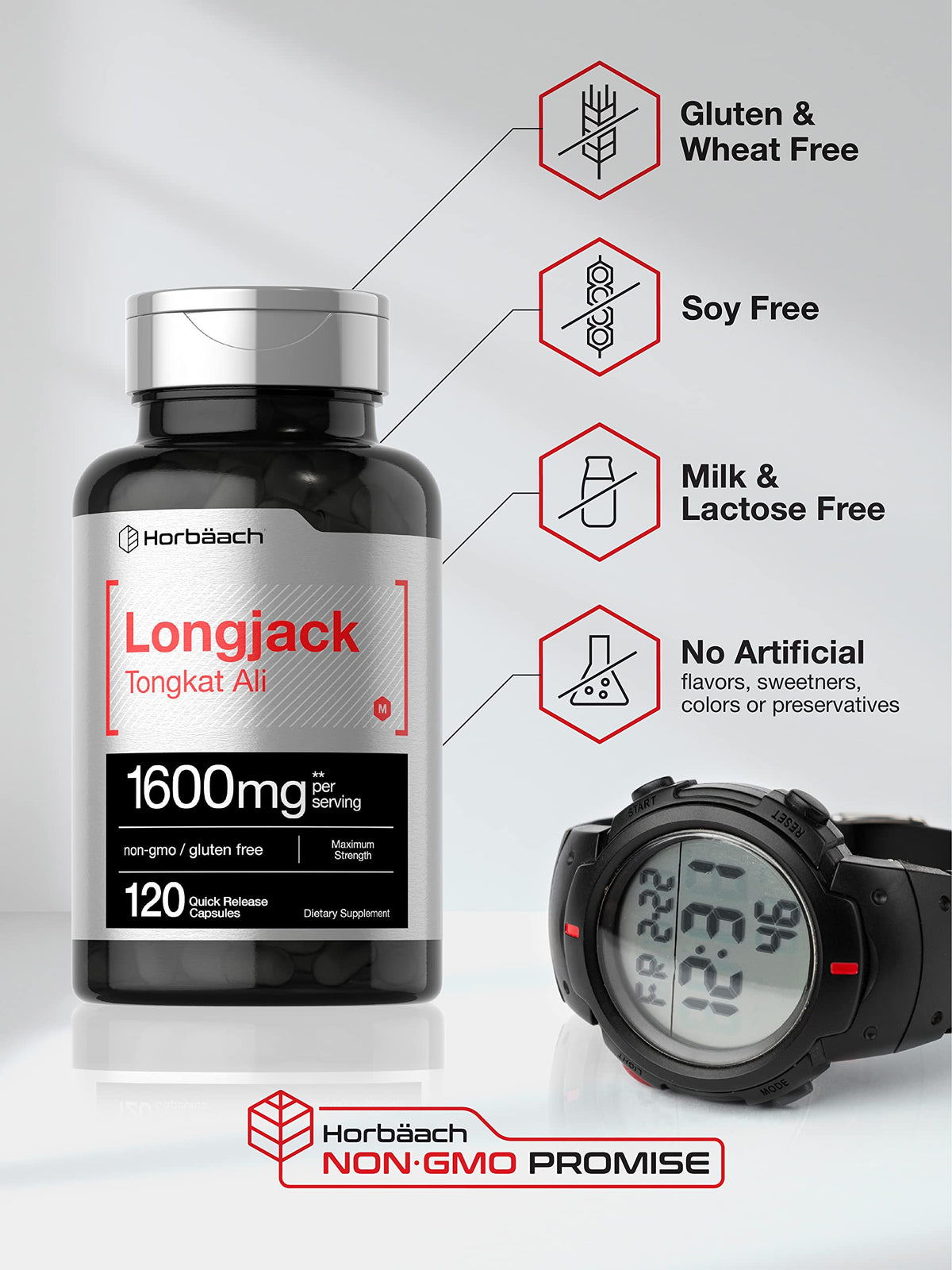 Horbäach Tongkat Ali (Longjack) Supplement for Men & Women - Eurycoma Longifolia Extract for Energy, Vitality & Performance - 120 Capsules