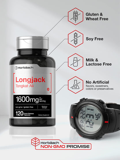 Horbäach Tongkat Ali (Longjack) Supplement for Men & Women - Eurycoma Longifolia Extract for Energy, Vitality & Performance - 120 Capsules
