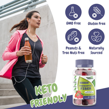 Mixed Berry Flavored Prebiotic Fiber Gummies - Supports Digestive System Through Gut Cleansing and Constipation Relief - Assists with Weight Loss Plan - Great Tasting and Easy to Swallow
