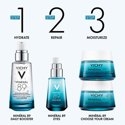 VICHY Mineral 89 Fortifying & Hydrating Daily Skin Booster,Pure Hyaluronic Acid Serum For Face,Plumps & Hydrates,Repairs Skin Barrier,Lightweight Moisturizing Gel,Fragrance Free-& Oil-Free,(Pack of 2)