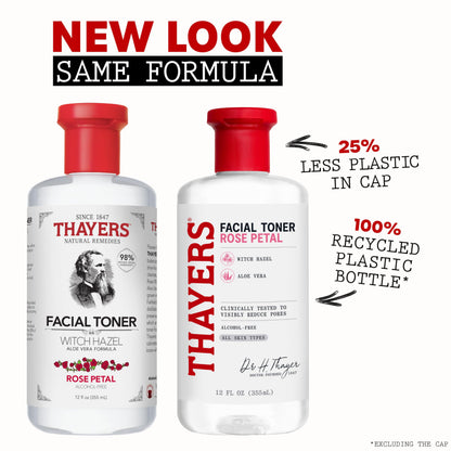 THAYERS Alcohol-Free Rose Petal Witch Hazel Facial Toner for Glowing Skin, Soothing, Hydrating, Refreshing Toner for All Skin Types, 12oz (Packaging May Vary)