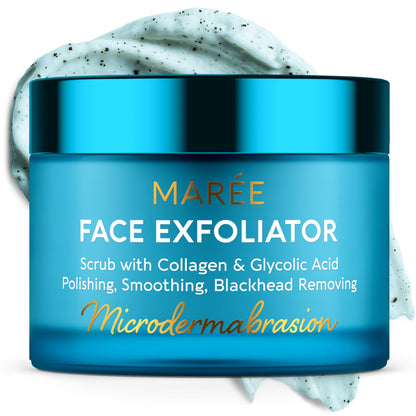 MAREE Face Exfoliator - Microdermabrasion Facial Scrub & Exfoliating Face Wash for Women - Collagen & Glycolic Acid - Gentle Scrub and Exfoliant - Men Exfoliating Scrubber - Exfoliante Facial Cleanser