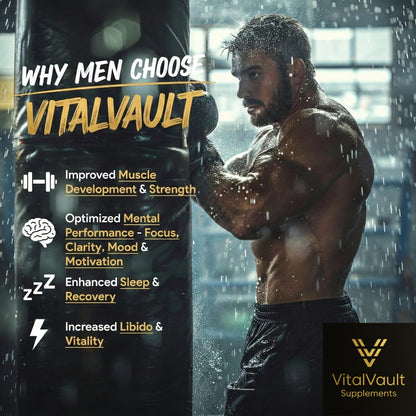 7-in-1 Testosterone Booster for Men - Tongkat Ali, Maca, Ashwagandha & Shilajit - Energy, Strength & Stamina Support - VitalVault (60 Capsules)