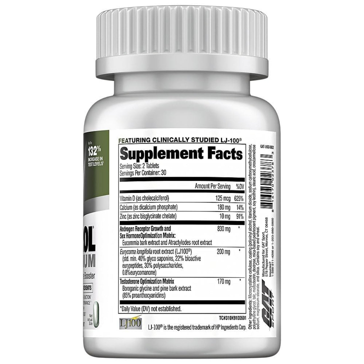 GAT Sport Testrol Platinum Testosterone Booster for Men - Boron, Vitamin D & Zinc - Stamina, Libido & Performance Support - 60 Tablets