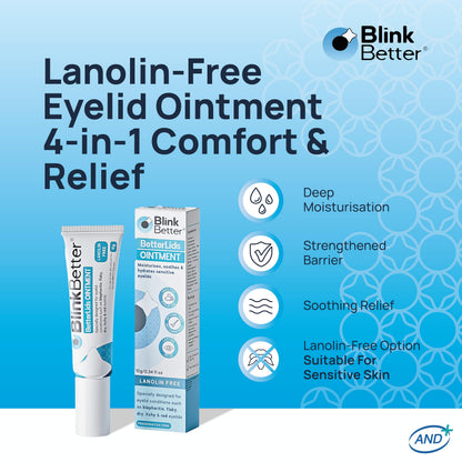 BlinkBetter Lanolin-Free Eyelid Ointment (10g) - Soothing & Hydrating Care for Dry, Itchy, Red & Flaky Eyelids