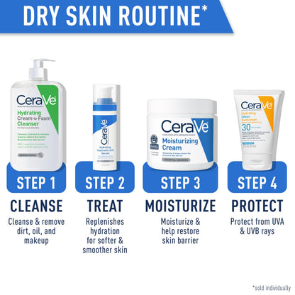 CeraVe Hydrating Cream To Foam Cleanser, Makeup Remover Face Wash For Dry Skin, Foaming Facial Cleanser With Hyaluronic Acid, Normal To Dry Skin, Fragrance Free & Non Comedogenic, 8 Fluid Ounces