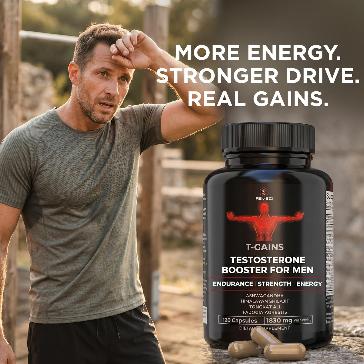 Testosterone Booster for Men - Muscle Growth, Strength, Energy & Endurance Support with Estrogen Control - T-GAINS (120 Capsules)