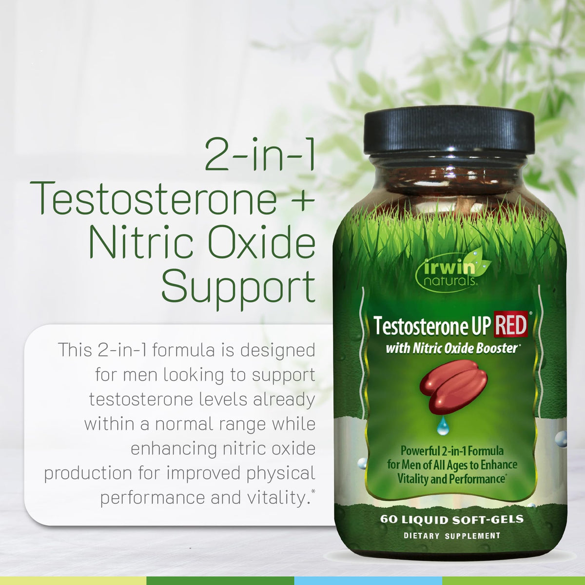 Testosterone Support for Men - Energy, Strength & Libido Formula with Herbal Blend - Irwin Naturals Testosterone Up Red (60 Softgels)