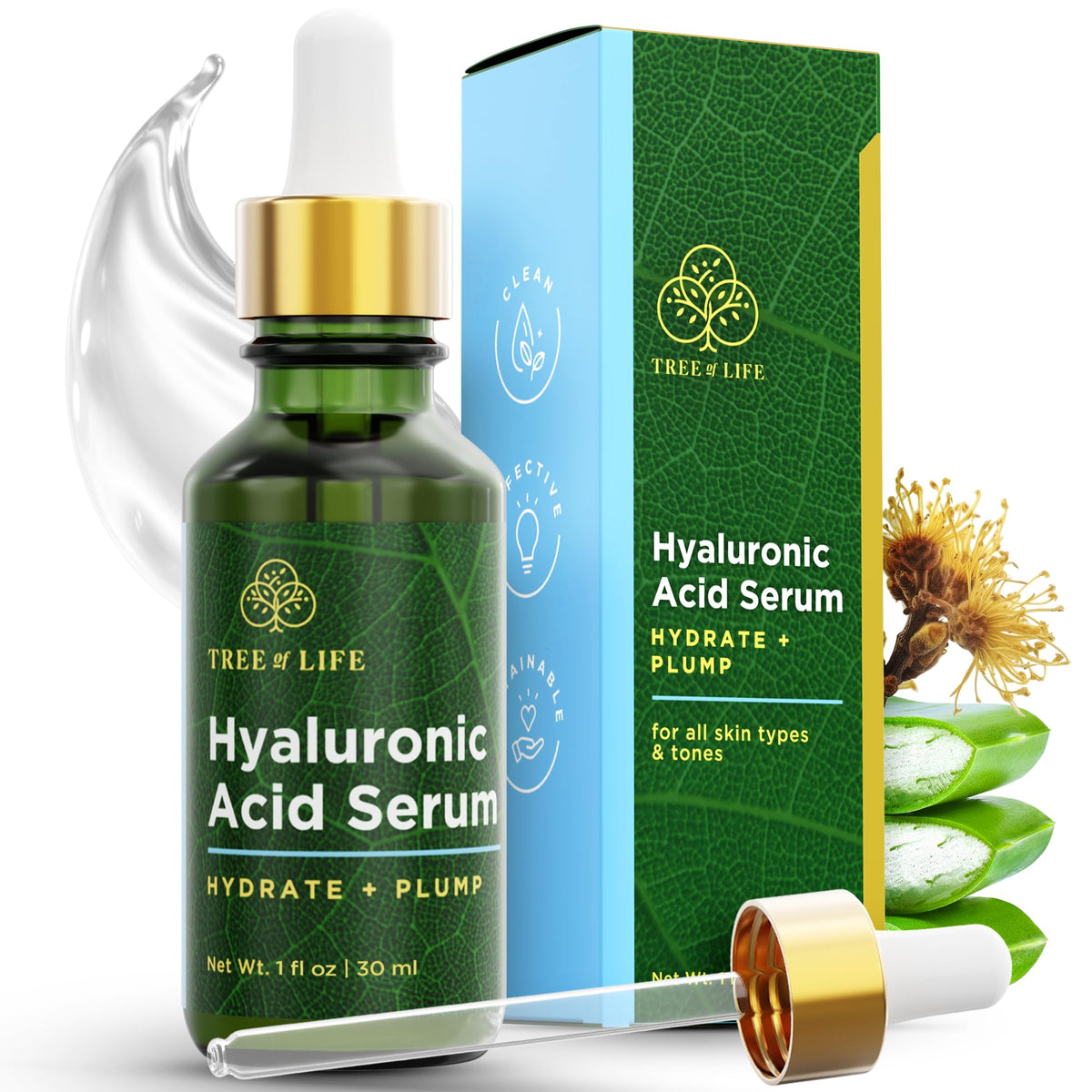 Tree of Life Beauty Hyaluronic Acid Serum, Skin Brightening Face Oil for Dark and Age Spots, Facial Serums for Dry and Sensitive Skin Care with Vitamin E for Soft Smooth Skin, 1 Fl Oz