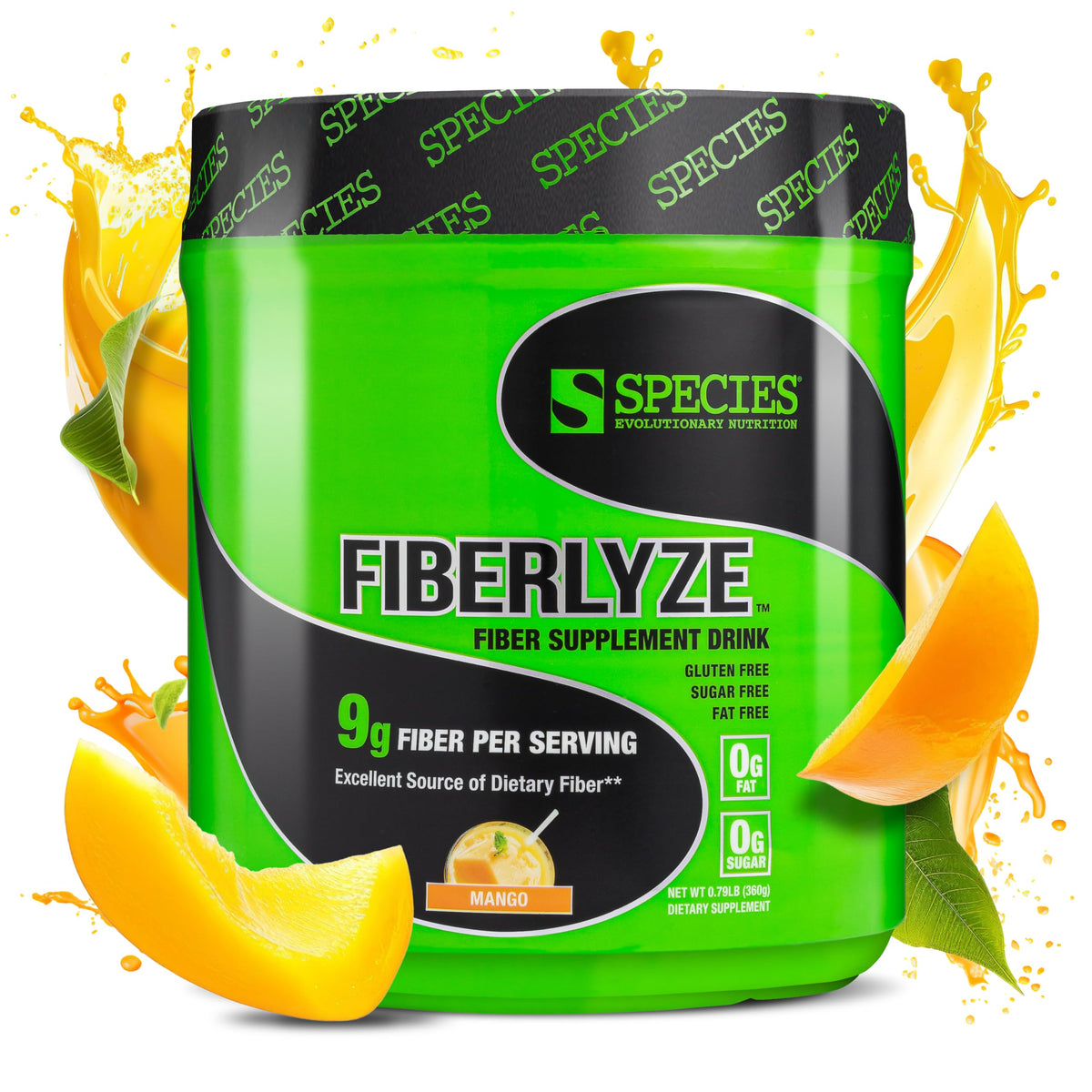 Species Nutrition Fiberlyze Fiber Supplement, Psyllium Based Soluble & Insoluble Fiber Powder for Healthy Colon, Digestive Functions (Mango, 30 Servings)