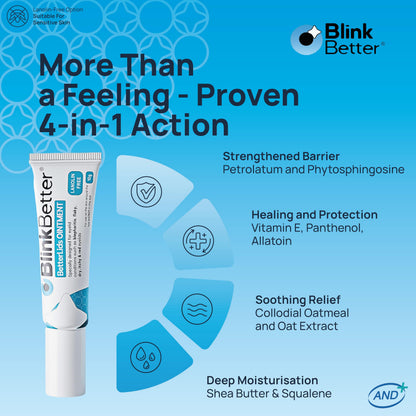 BlinkBetter Lanolin-Free Eyelid Ointment (10g) - Soothing & Hydrating Care for Dry, Itchy, Red & Flaky Eyelids