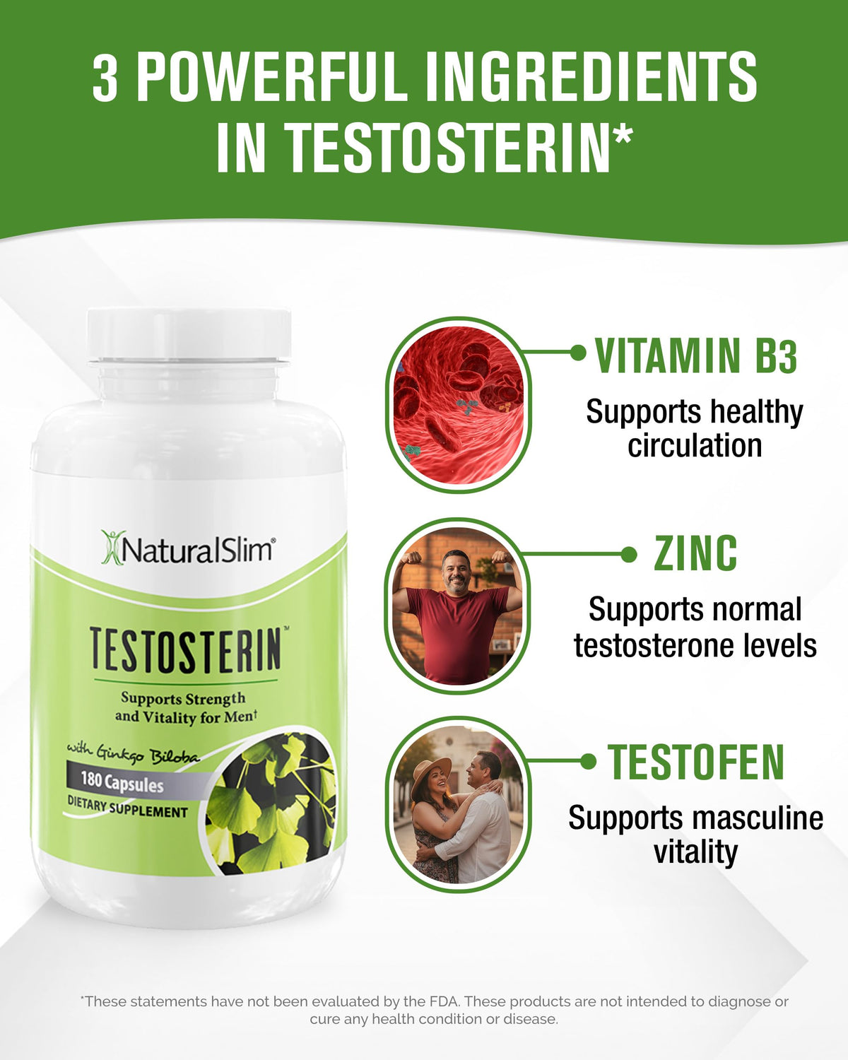 Natural Testosterone Booster for Men - Energy, Muscle Support & Metabolism Enhancement - Ginkgo Biloba, L-Arginine, Testofen, Zinc