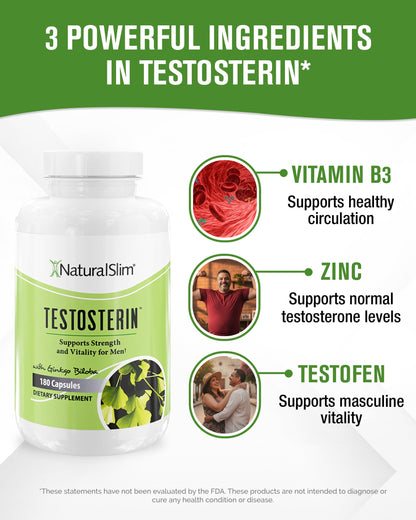 Natural Testosterone Booster for Men - Energy, Muscle Support & Metabolism Enhancement - Ginkgo Biloba, L-Arginine, Testofen, Zinc