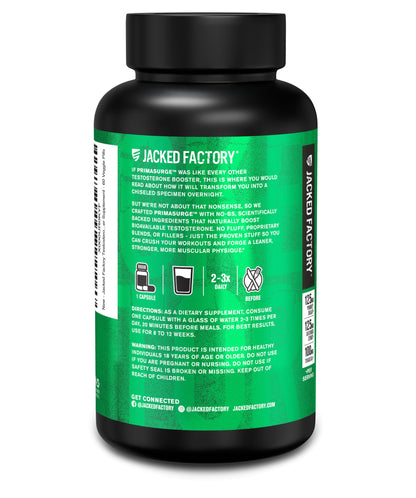 Testosterone Booster for Men - Tongkat Ali, Shilajit & Ashwagandha - Energy, Vitality & Muscle Growth Support Supplement - Jacked Factory PRIMASURGE (60 Veg Capsules)
