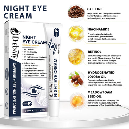 DEBAIY 3% Caffeine Eye Cream for Dark Circles & Puffiness - Anti-Aging Under Eye Treatment for Bags, Night Repair Eye Cream (3 Pack)