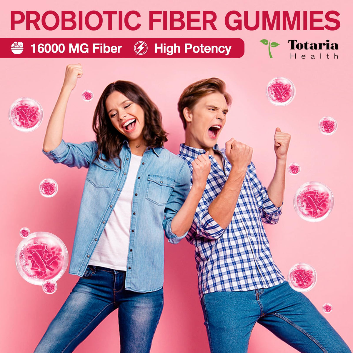 9-in-1 Probiotic Prebiotic Fiber Gummies for Adults & Teens 16G Fiber per Serving, Psyllium Husk Fiber Supplement with 5 Billion CFU Bacillus Coagulans, Inulin, ACV for Digestion & Gut - 60 Counts