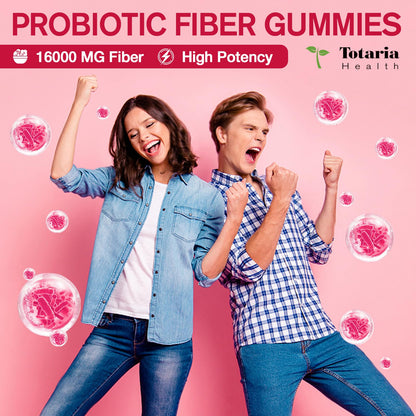 9-in-1 Probiotic Prebiotic Fiber Gummies for Adults & Teens 16G Fiber per Serving, Psyllium Husk Fiber Supplement with 5 Billion CFU Bacillus Coagulans, Inulin, ACV for Digestion & Gut - 60 Counts