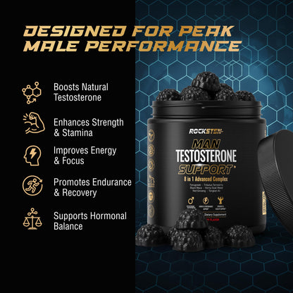 Testosterone Booster Gummies for Men - Energy, Stamina, Libido & Muscle Support Chews - RockSten Performance Supplement