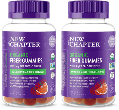 New Chapter Organic Fiber Gummies for Adults & Kids (Age 4+), Plant-Based Prebiotic Fiber for Digestive Health, Vegan, Non-GMO, USDA Organic, Gluten Free, Citrus-Berry Flavored, 60 ct, (Pack of 2)