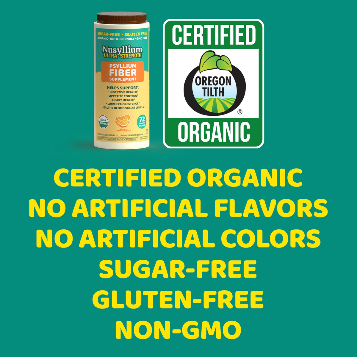 NuSyllium Ultra Psyllium Husk Powder, USDA Organic, Sugar Free Keto-Friendly Fiber Supplement, Promotes Digestive Health* Orange, 72 Servings