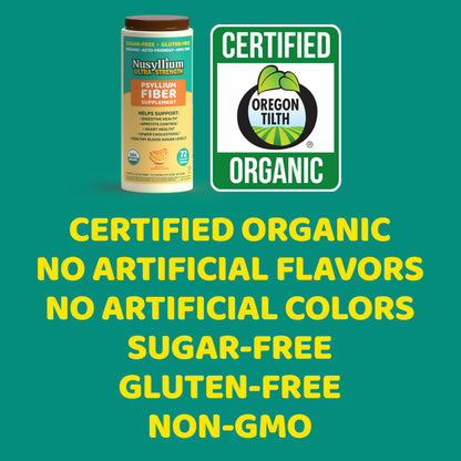 NuSyllium Ultra Psyllium Husk Powder, USDA Organic, Sugar Free Keto-Friendly Fiber Supplement, Promotes Digestive Health* Orange, 72 Servings