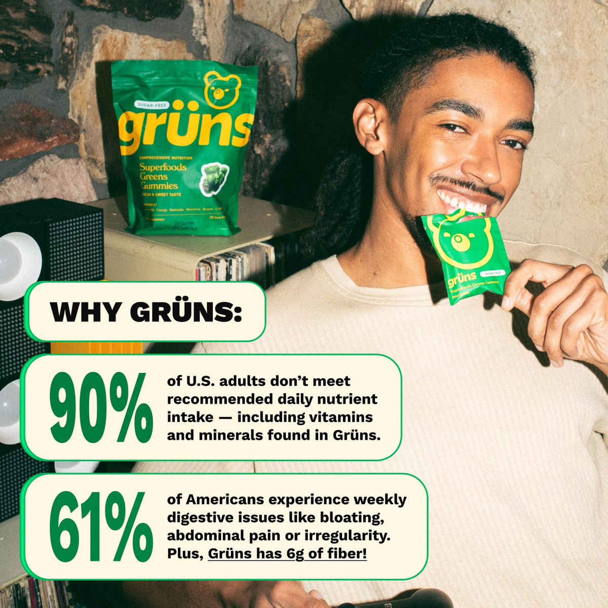 Adult Greens Gummies & Daily Multivitamin, Prebiotic Fiber, 10 ct