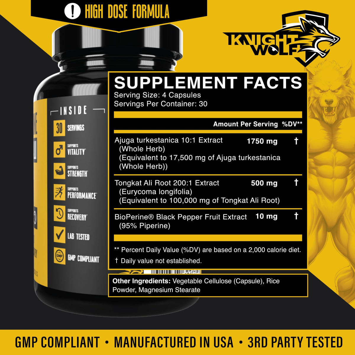 Turkesterone 17,500mg Max Potency with BioPerine & Tongkat Ali - Lean Muscle Growth, Recovery & Stamina Support Supplement - 120 Vegan Capsules