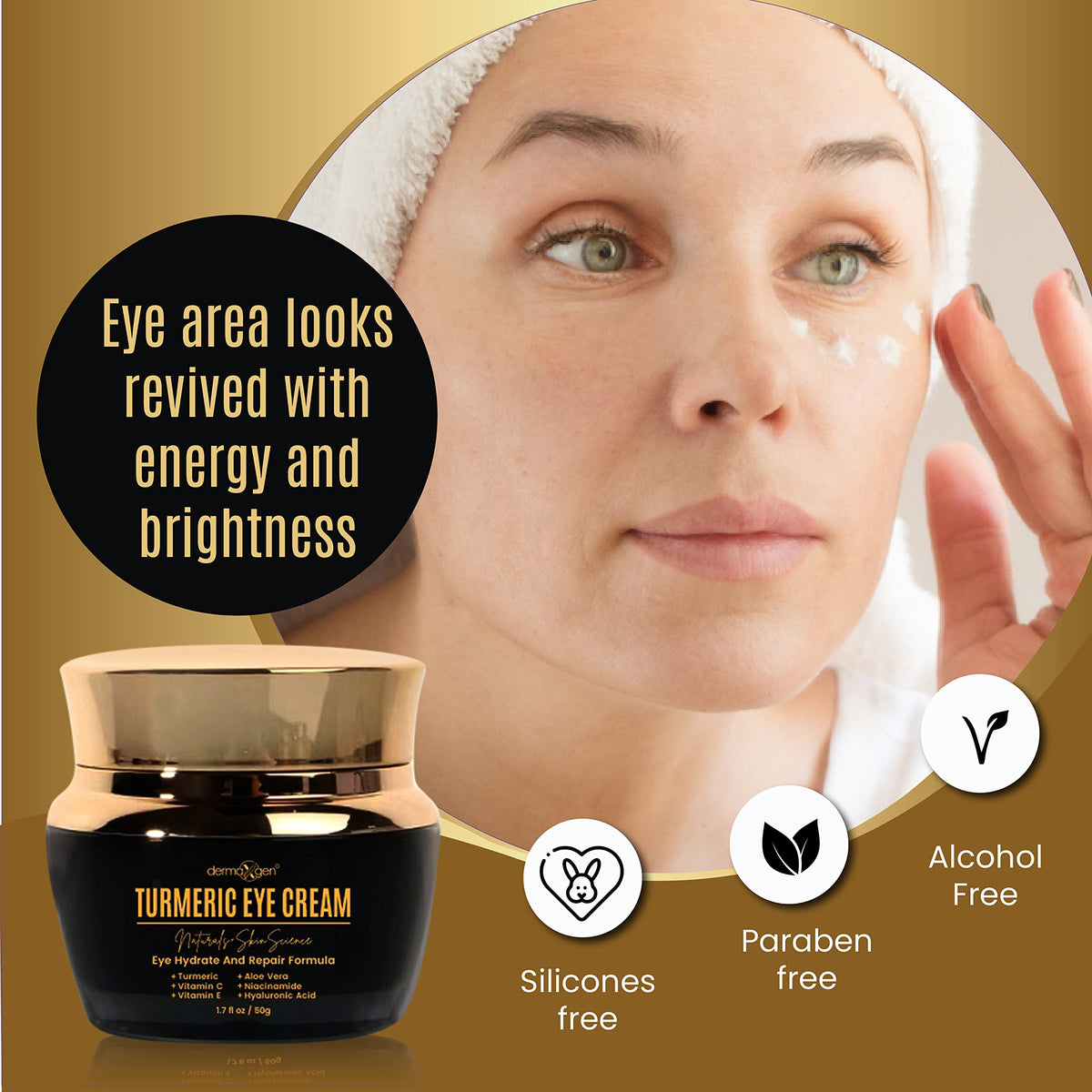 Dermaxgen Vitamin C + Turmeric Eye Cream for Dark Circles & Puffiness - Hydrating & Brightening Under Eye Treatment (1.7 fl. oz / 50ml)