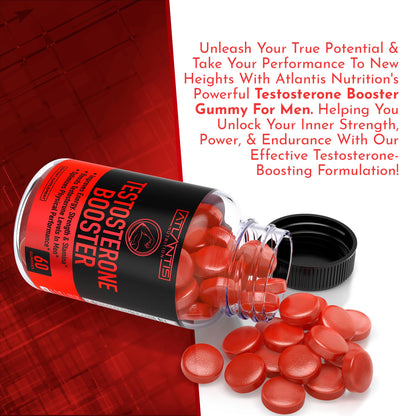 Testosterone Booster Gummies for Men - Strength, Stamina & Performance Support with Tribulus, Maca & Horny Goat Weed - Atlantis Nutrition (2 Pack, 120 Gummies)