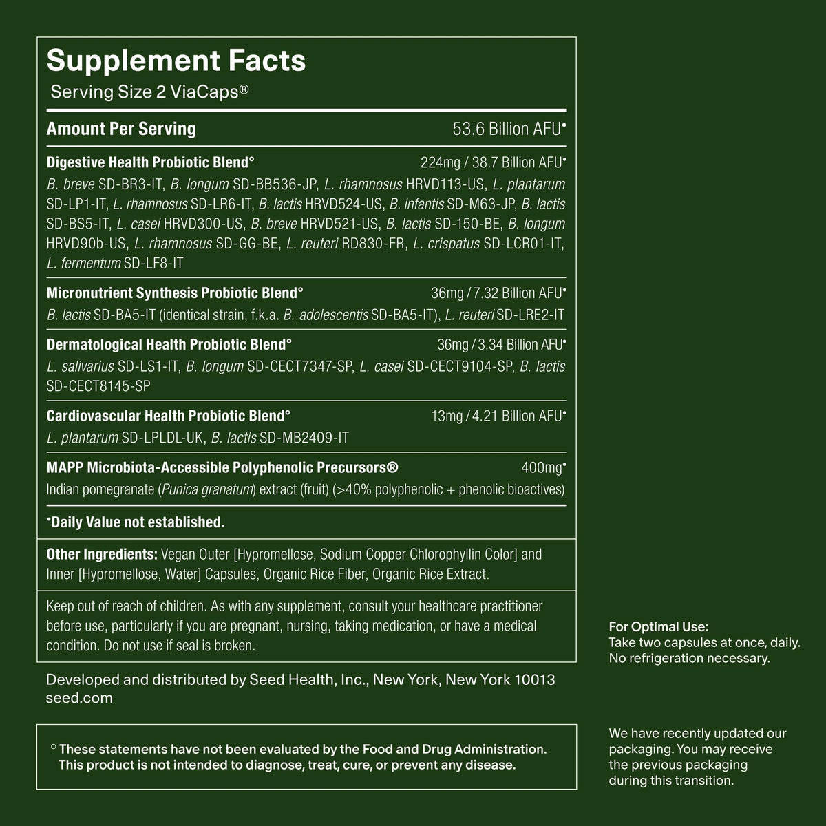 Seed DS-01 Daily Synbiotic - Prebiotic and Probiotic for Women & Men - Digestive Health, Gut Health, Immune Support, Bloating & Constipation Relief - Vegan & Shelf-Stable - 60-Day Refill (120ct)