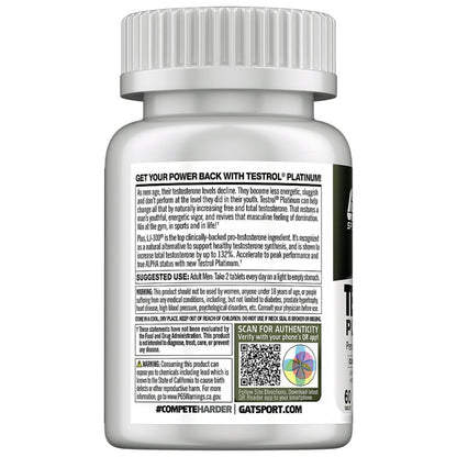 GAT Sport Testrol Platinum Testosterone Booster for Men - Boron, Vitamin D & Zinc - Stamina, Libido & Performance Support - 60 Tablets