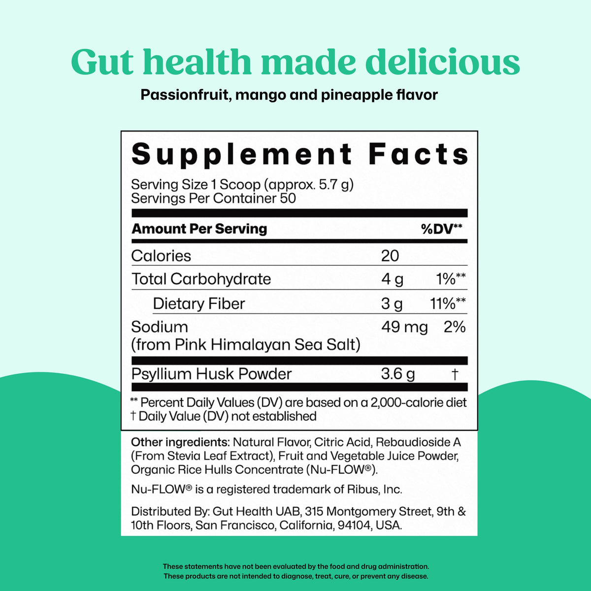 ColonBroom Psyllium Husk Powder with Stevia (Tropical Fruits, 50 Servings) - Colon Cleanse for Bloating Relief & Gut Health - Fiber Powder Drink - Vegan Supplement