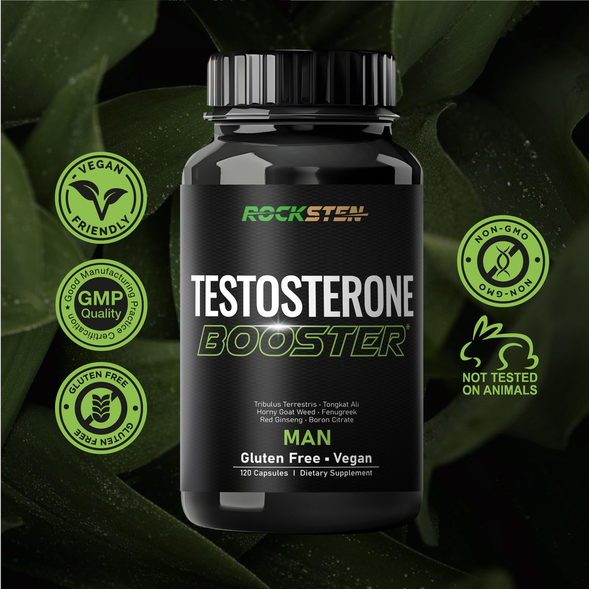 RockSten Testosterone Booster for Men - Tribulus, Tongkat Ali & Fenugreek - Stamina, Energy & Muscle Growth Support Supplement