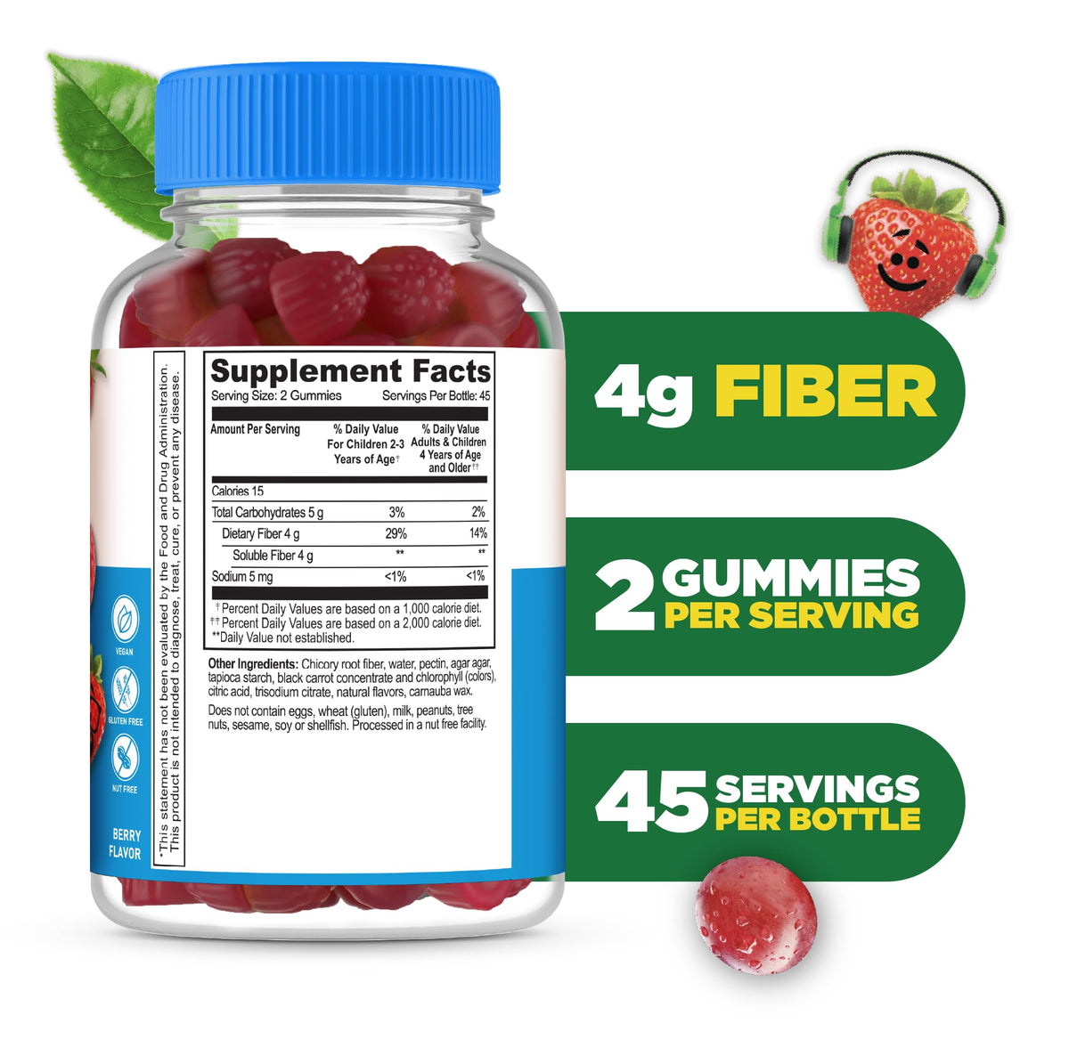 Lifeable Sugar Free Prebiotic Kids Fiber Gummies - 4g Fiber for Kids - Great Tasting Vegetarian Fiber Supplements for Kids - for Digestive Health - Fiber Gummies for Kids - 90 Probiotics Gummies