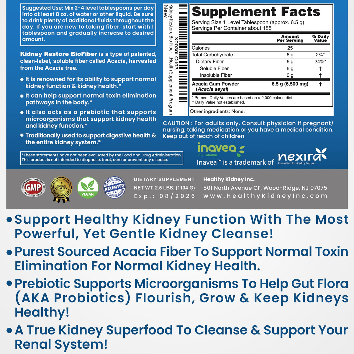 Bio Fiber, Kidney Cleanse Detox & Repair - Restorative Kidney Support & Kidney Supplement to Remove Waste, Kidney Health Supplement - Add to Tea for Kidney Health - 5 LBS 2 Pack