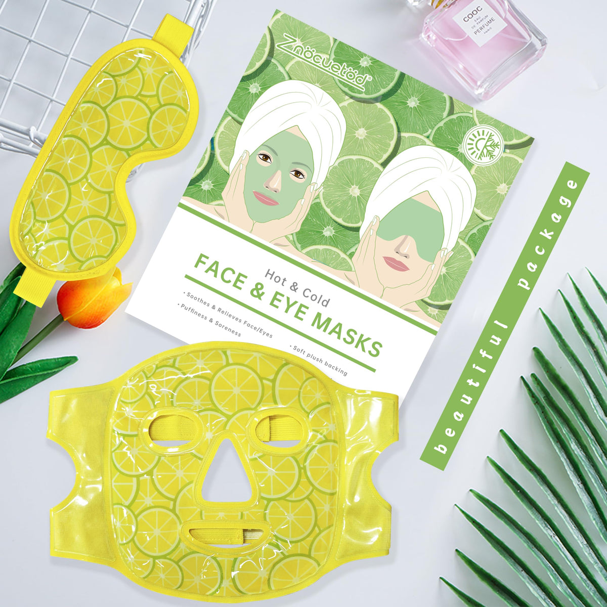ZNÖCUETÖD Eye & Face Ice Mask (Lemon Yellow) - Cooling Gel Pack for Puffiness, Dark Circles, Migraine Relief & Sinus Pain - Soft Plush Backing