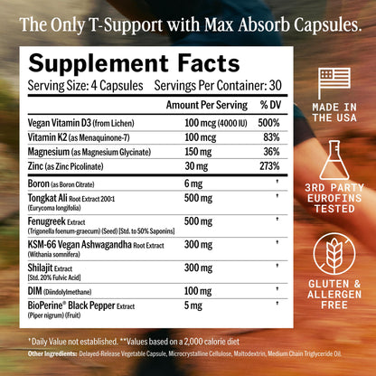 11-in-1 Testosterone Booster for Men - Energy, Drive & Performance Support with Tongkat Ali, Ashwagandha & Fenugreek - OPEN Essentials (120 Capsules, USA Made)