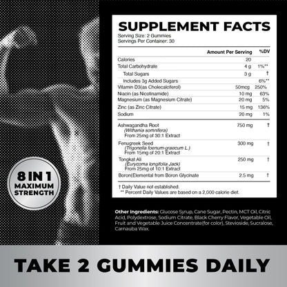 Test Boost Max Testosterone Gummies for Men - Muscle Growth, Stamina & Performance - Tongkat Ali Male Enhancement Supplement