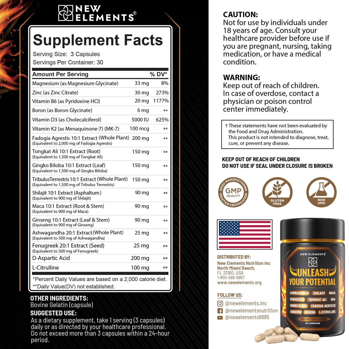 Natural Testosterone Booster for Men - Tongkat Ali, Fadogia, Shilajit & Ashwagandha - Energy, Muscle & Performance Support Supplement