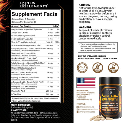 Natural Testosterone Booster for Men - Tongkat Ali, Fadogia, Shilajit & Ashwagandha - Energy, Muscle & Performance Support Supplement