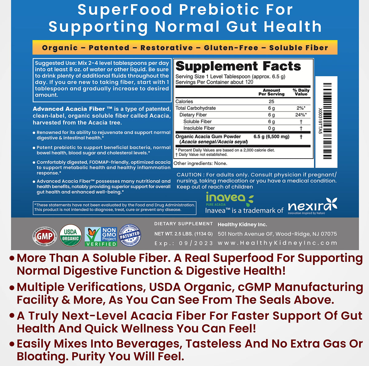 Advanced Acacia Fiber Powder 5 Ibs (80oz) Soluble Leaky Gut Repair, Organic Fiber Supplement Powder Prebiotic for Gut Repair - 2 Pack