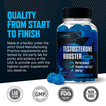 Testosterone Booster Gummies for Men - Male Enhancement Chews for Energy, Strength, Stamina & Performance - Natural Blueberry Flavor