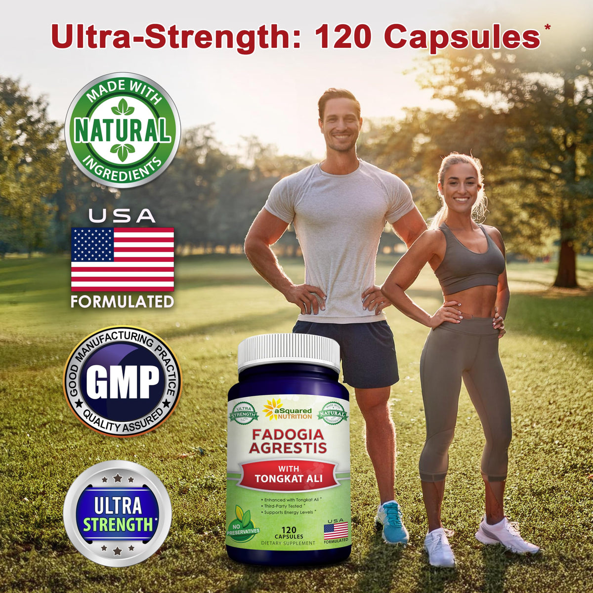 Fadogia Agrestis 1000mg & Tongkat Ali 400mg Capsules - Men's Testosterone Support Supplement - aSquared Nutrition 120 Capsules