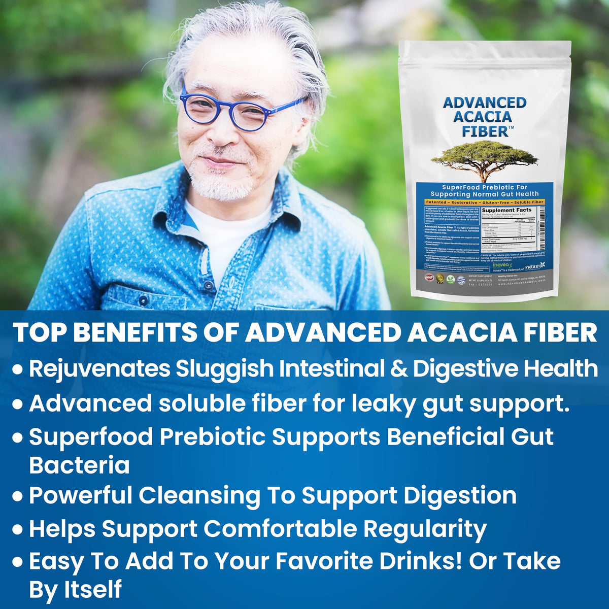 Advanced Acacia Fiber Powder 5 Ibs (80oz) Soluble Leaky Gut Repair, Organic Fiber Supplement Powder Prebiotic for Gut Repair - 2 Pack