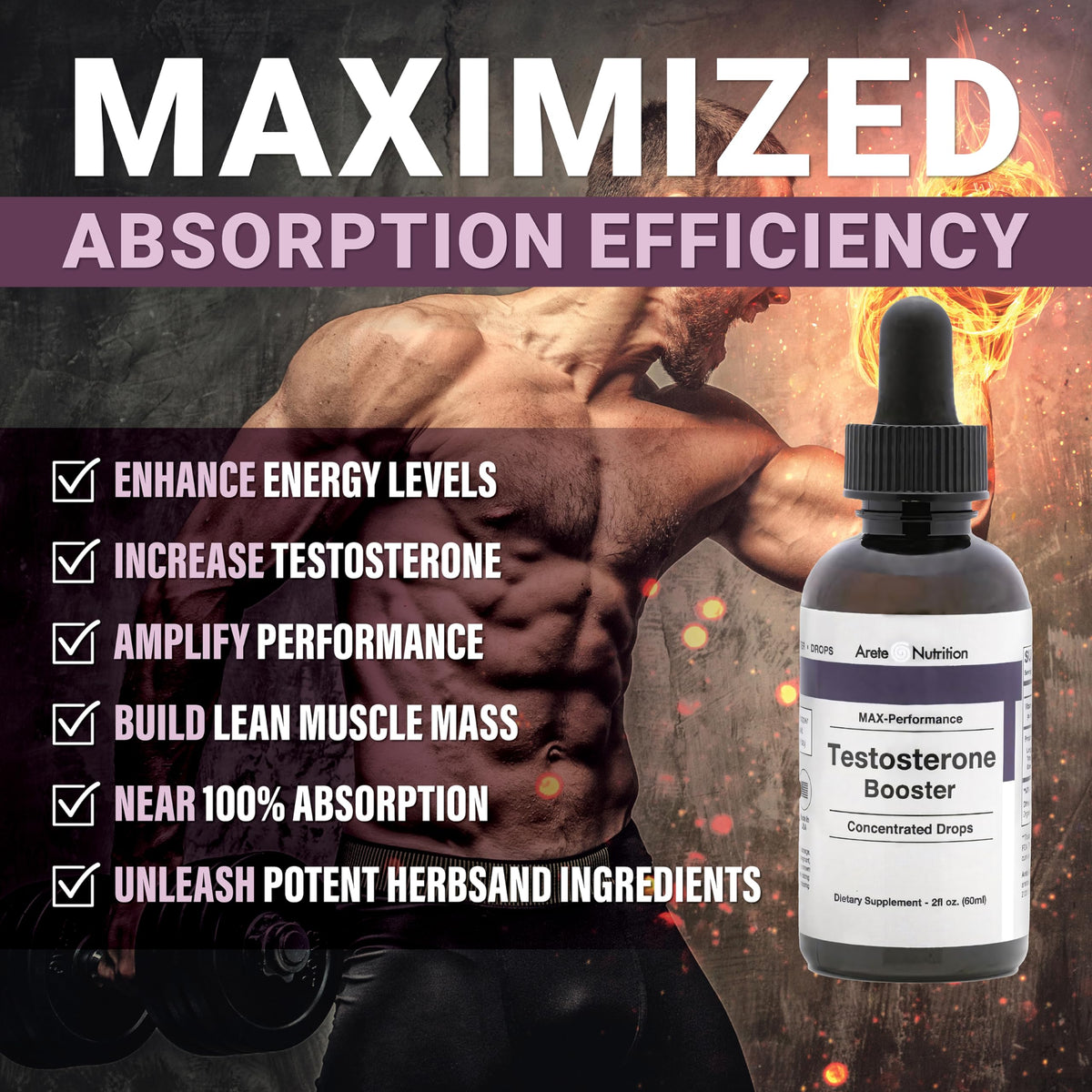 Liquid Testosterone Booster for Men & Women - Tribulus Terrestris & Tongkat Ali - Energy, Muscle Recovery & Performance Support - 2oz
