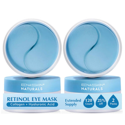 Enaskin Naturals Blue Under Eye Patches 2-Pack - 60 Pairs of Retinol and Collagen Gel Masks
