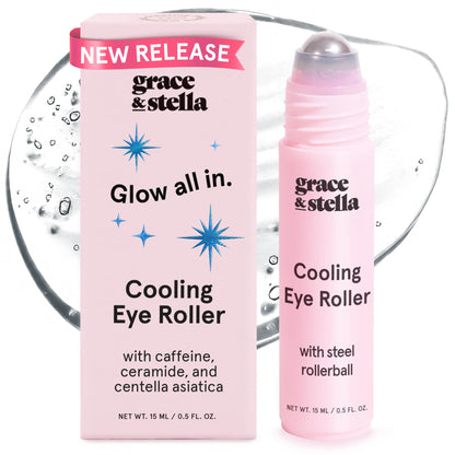 Grace & Stella Under Eye Brightener 15ml - Caffeine Eye Serum with Cooling Metal Rollerball Applicator