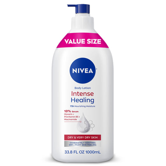 Nivea Intense Healing body lotion bottle on a white background